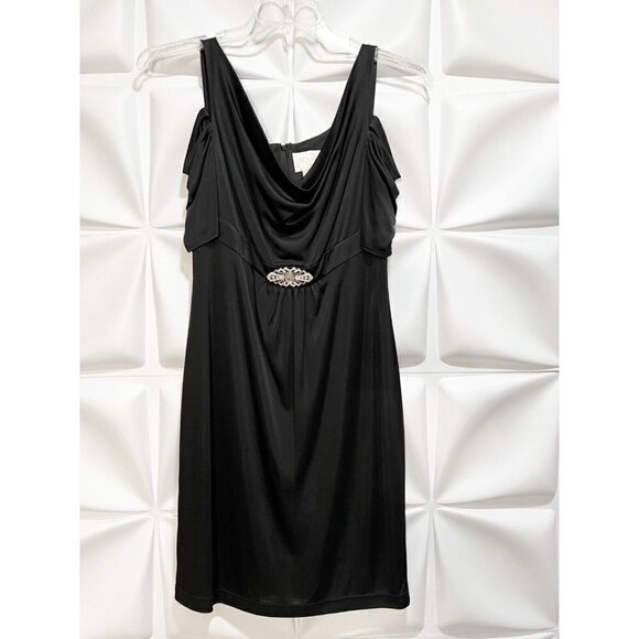 Marc Bouwer Sz 6 Black Cold Shoulder Acetate Satin Empire Waist Formal Dress - Picture 3 of 7